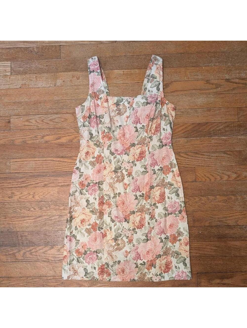 1990s Scarlett Romantic Watercolor Pastel Rose Brocade Mini Dress Small